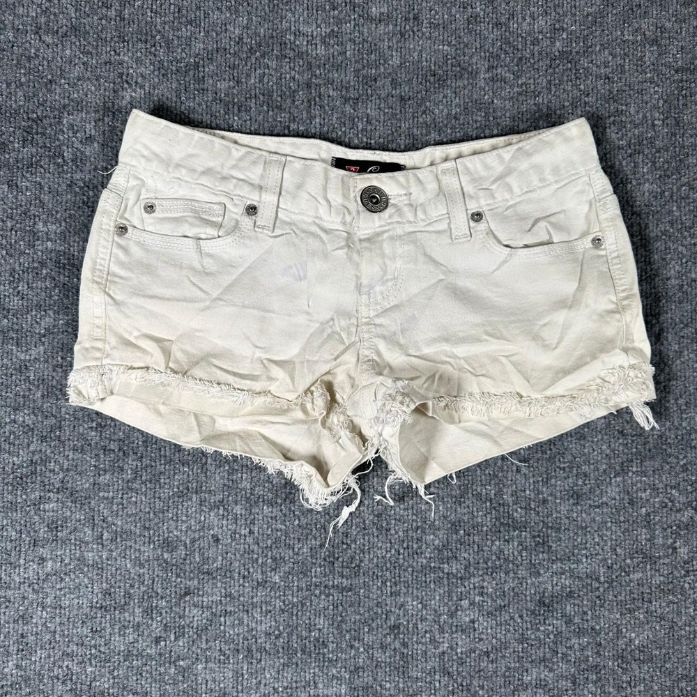 Guess Denim Shorts Womens Size 26 Off White Low Rise Raw Hem Frayed Cotton Blend